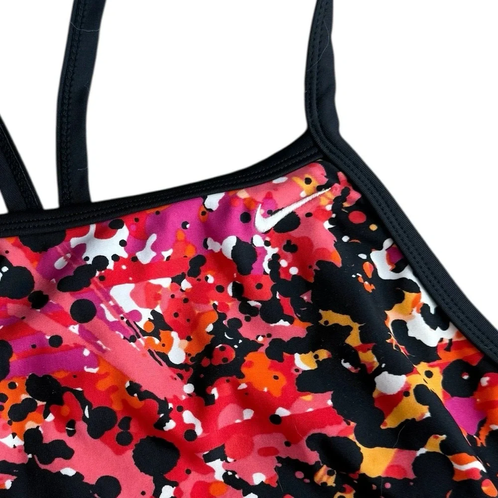 Nike Women’s Size 14 One‎ Piece Swimsuit Red Orange Abstract Open Back Sporty